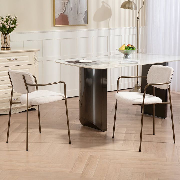 Glamour Home Set of 2 Bernard Beige Washed Woven Fabric Dining Chair with Iron Arms and Legs