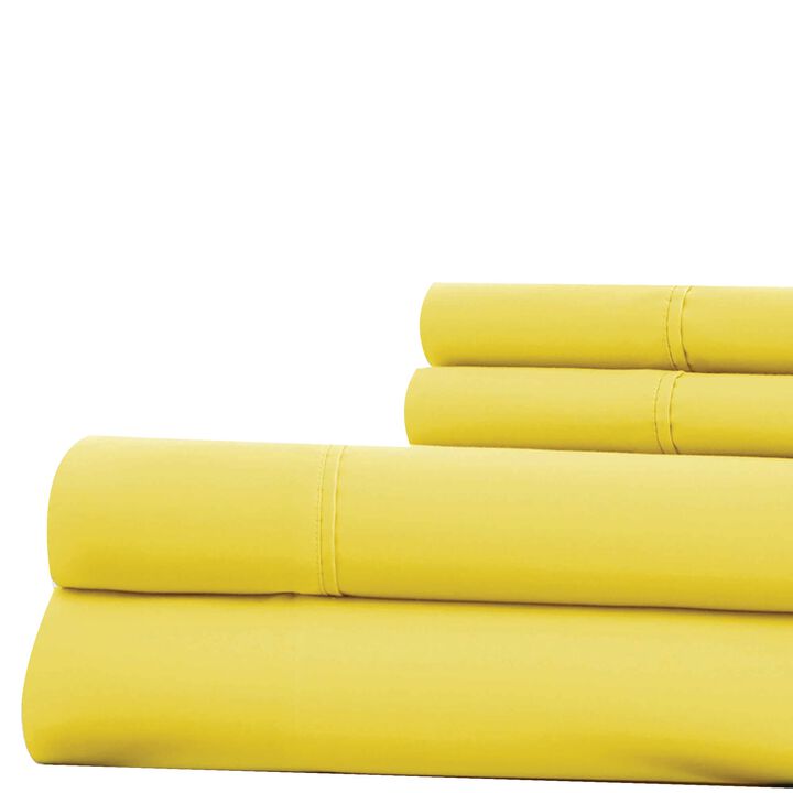 Bezons 4 Piece King Size Microfiber Sheet Set with 1800 Thread Count, Yellow-Benzara