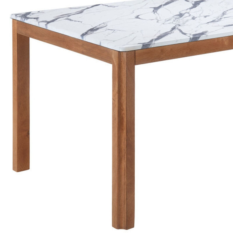HomeRoots 63" White and Natural Faux Marble and Solid Wood Dining Table image number 5