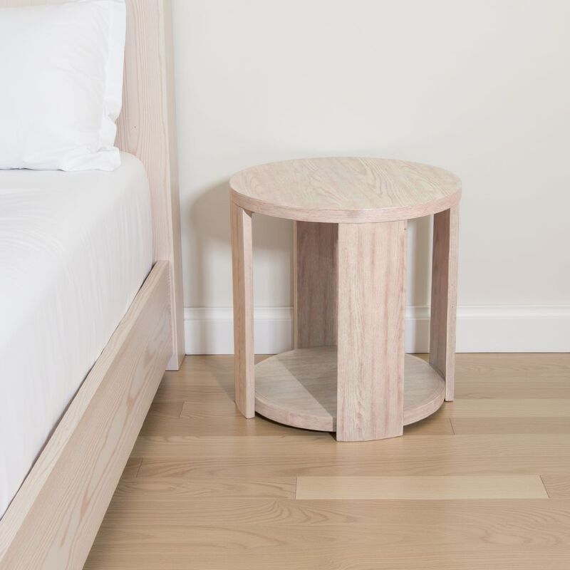 Cony Round End Table, Natural Oak Brown Wood, Caster Wheels, 24 Inch image number 5