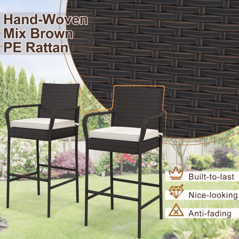 Hivvago Outdoor PE Rattan Cushioned Barstool Set with Armrests