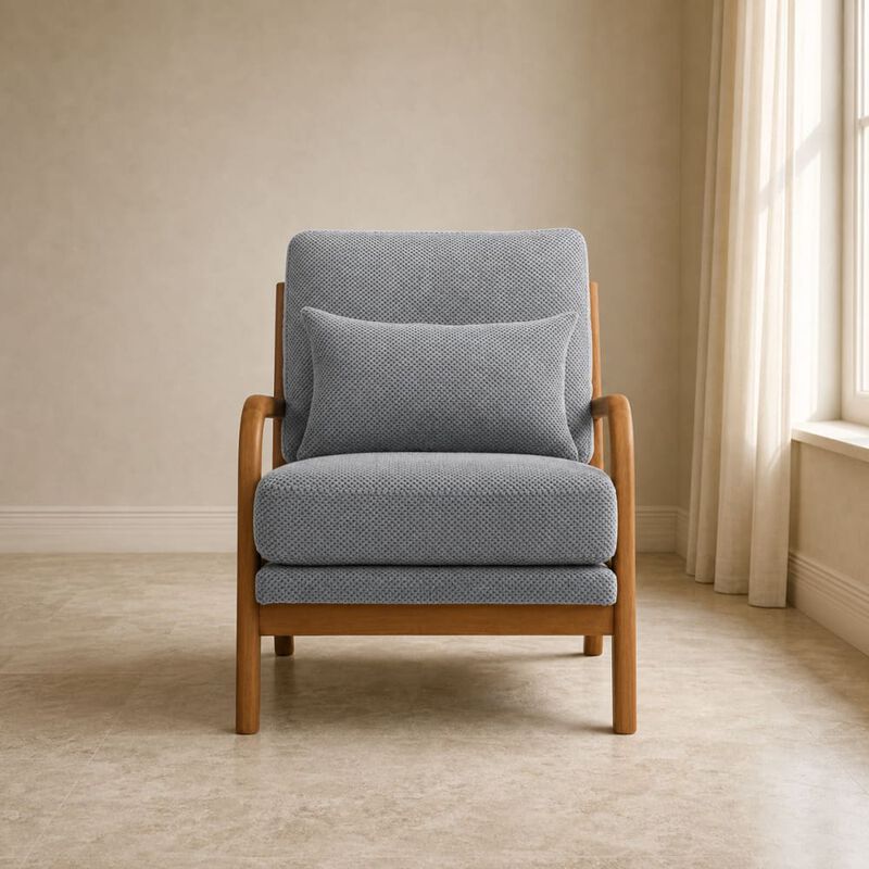 GOODSILO Mid-Century Modern Wooden Lounge Chair with Nubby Upholstery, High-Density Foam Cushion for Home and Office Use image number 2