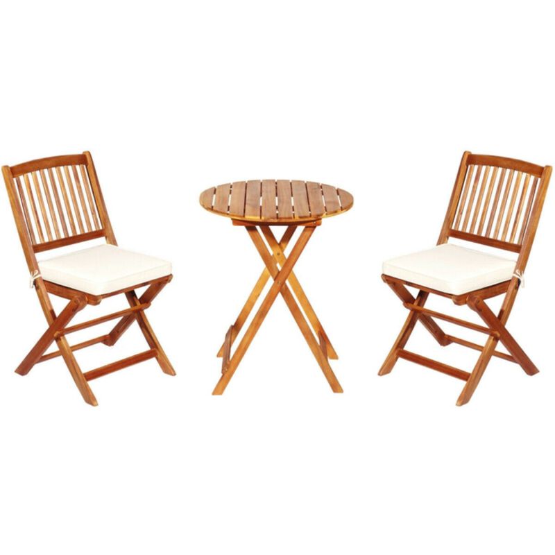 3 Pieces Patio Folding Bistro Set with Padded Cushion and Round Coffee Table