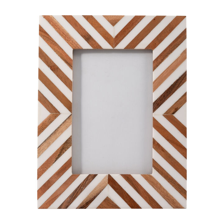 Resin,4x6 Herringbone Lines Photo Frame,white/wood