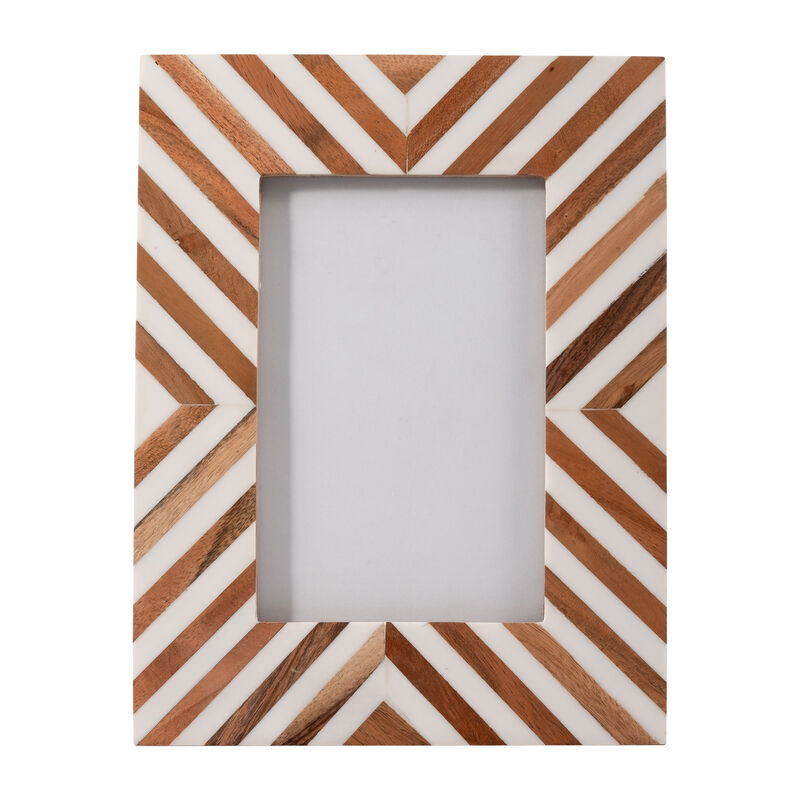 Resin,4x6 Herringbone Lines Photo Frame,white/wood image number 0