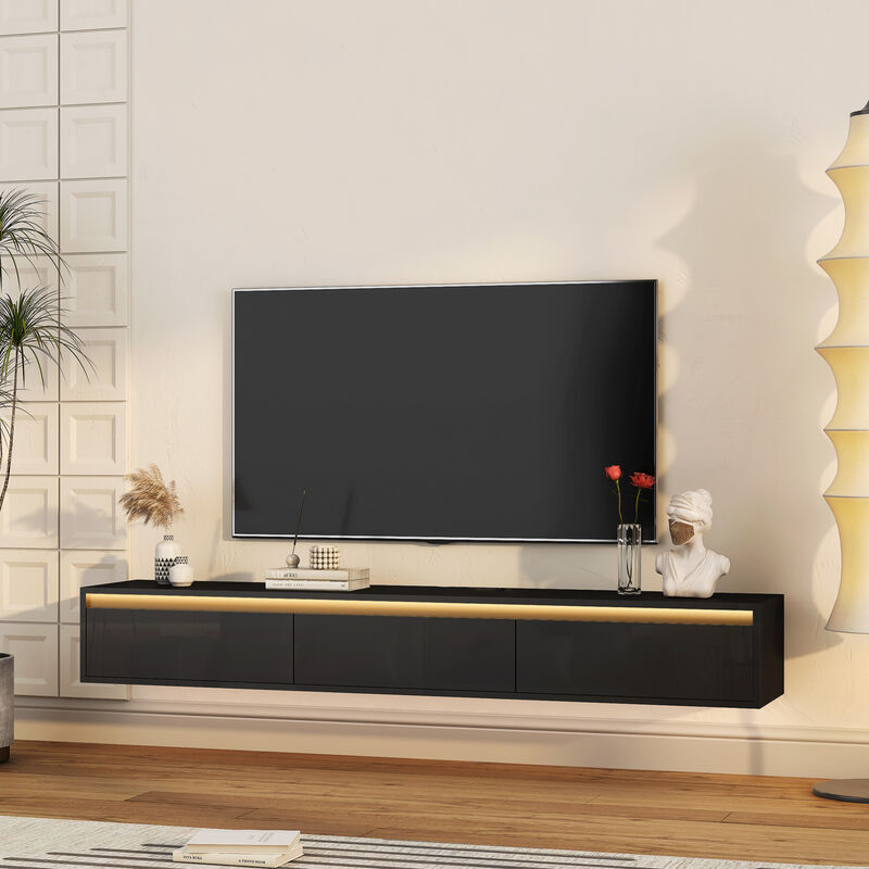 GOODSILO Floating TV Stand with LED Lights and Power Outlet, High Gloss Wall Mounted Storage Cabinet for Living Room Entertainment image number 4