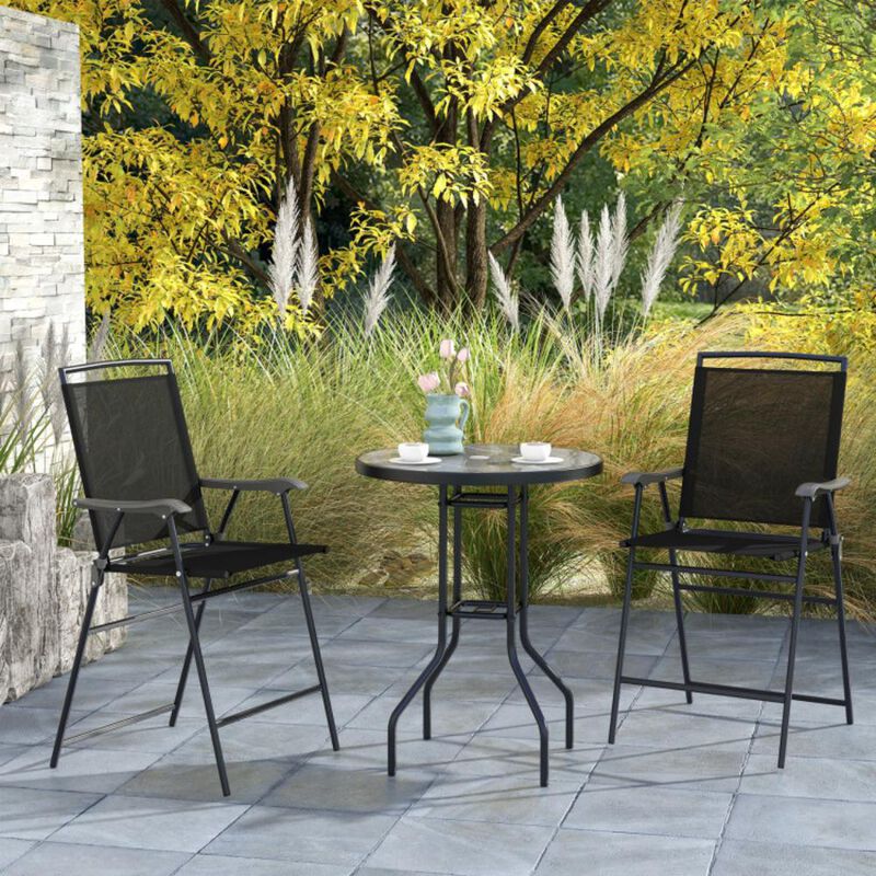 Hivvago 3 Pieces Outdoor Bar Stool Set with DPC Tabletop and Umbrella Hole for Poolside