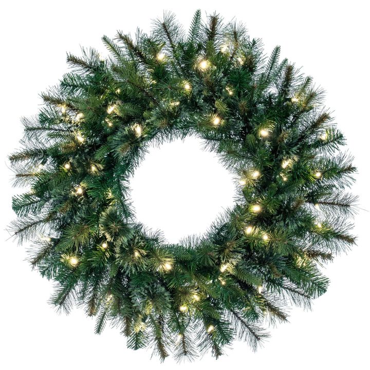 Vickerman 30" Cashmere Pine Artificial Christmas Wreath with 155 PE/PVC Tips and 50 Warm White Dura-Lit LED Mini Lights, 120V AC, Natural Look Ideal for Front Door or Mantle Decoration