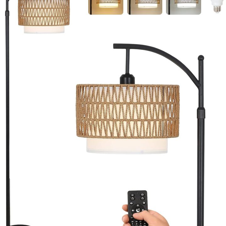ELEMENT ACE Adjustable Arc Floor Lamp with 3 Color Temperatures Dimmable Standing Lamp with Dual Shades Remote Control for Living Room Bedroom Office Home Decor