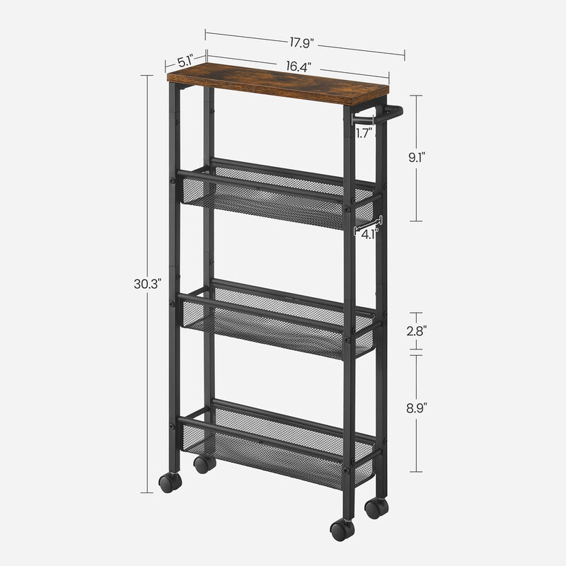 Rolling Utility Cart with Handle - Sturdy Metal Frame for Kitchen, Dining Room, and Home Office