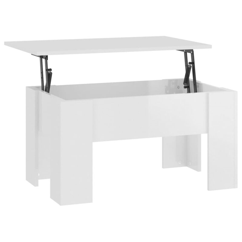vidaXL Engineered Wood Coffee Table with Liftop, High Gloss White Finish, Rectangular Structure, 31.1"x19.3"x16.1", Perfect for Living Room or Office
