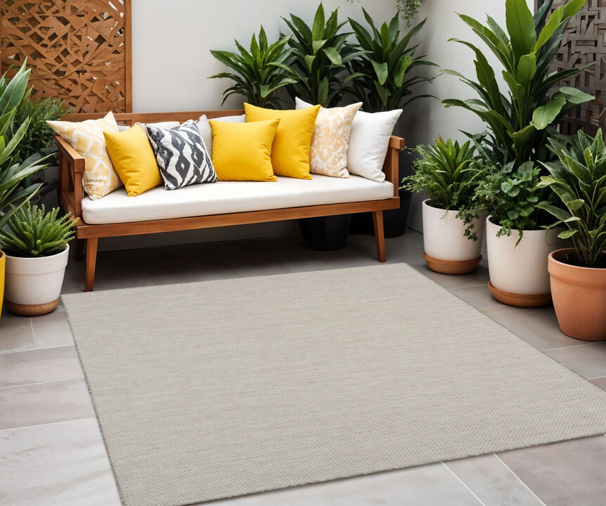 HomeRoots 6' Ivory And Silver Square Geometric Indoor Outdoor Area Rug