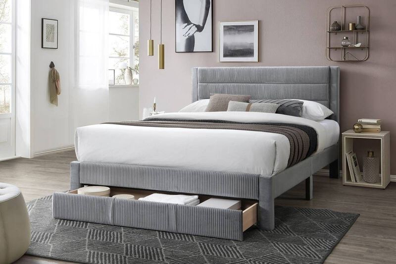 Poundex Queen Platform Bed with Underbed Storage in Gray