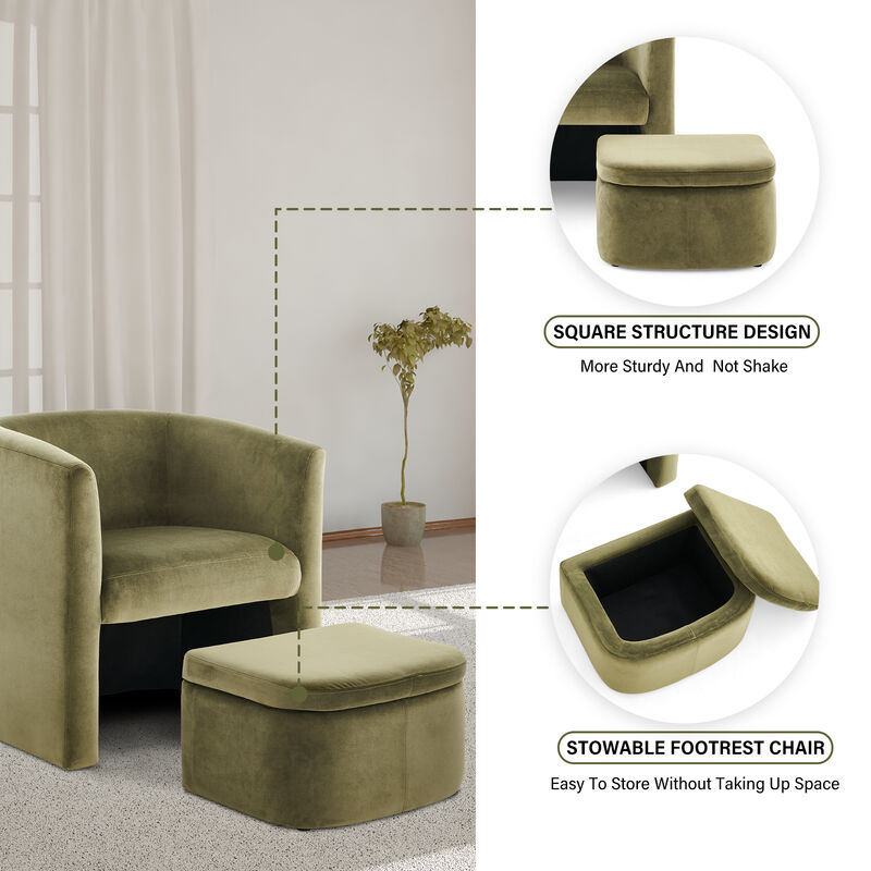 Upholstered Sherpa Barrel Chair with Storage Ottoman Set Green Color Modern Single Sofa Accent Lounge Chair image number 5