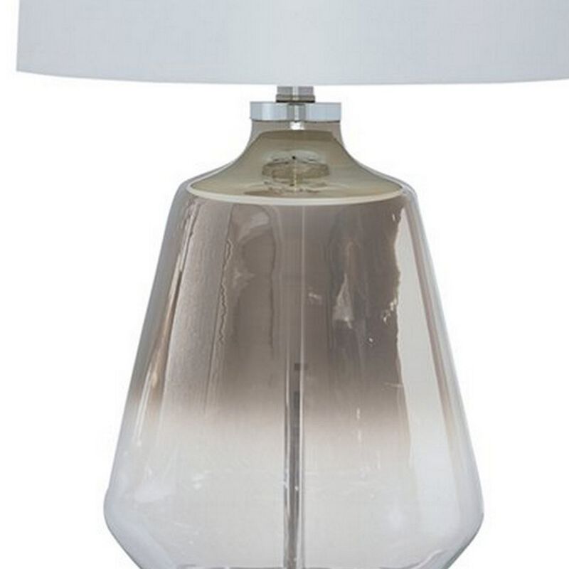 Sculptured Glass Frame Table Lamp with Fabric Shade, Gray and White-Benzara image number 3
