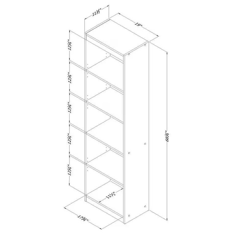 Hivvago Narrow 5-Shelf Bookcase Slim Storage Shelving Unit Dark Blue Black Wood Finish