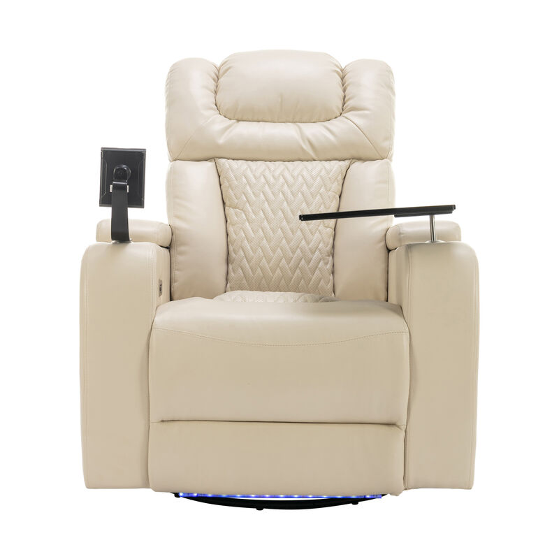 270 Degree Swivel PU Leather Power Recliner Individual Seat Home Theater Recliner image number 8
