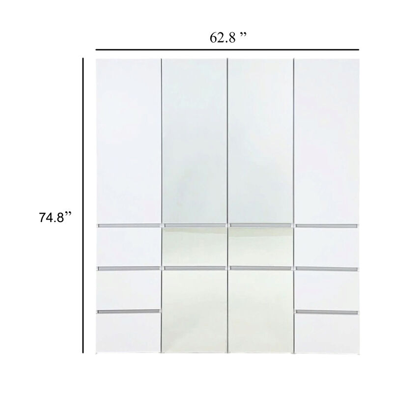 Ely Closet Cabinet Set, 2 Mirror Doors, 8 Drawers, 75 Inch, White Wood image number 5