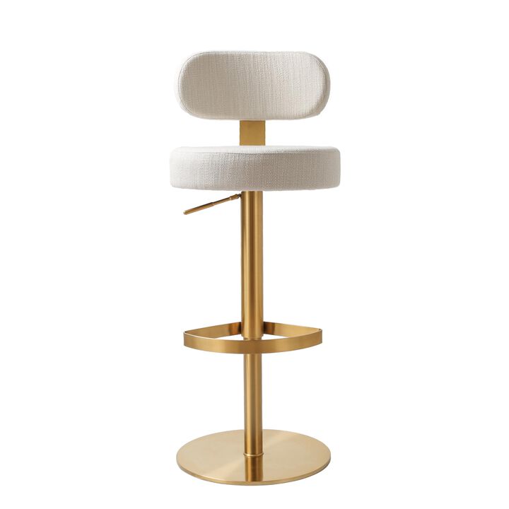 Tov Furniture Primrose Cream Textured Performance Fabric Adjustable Stool