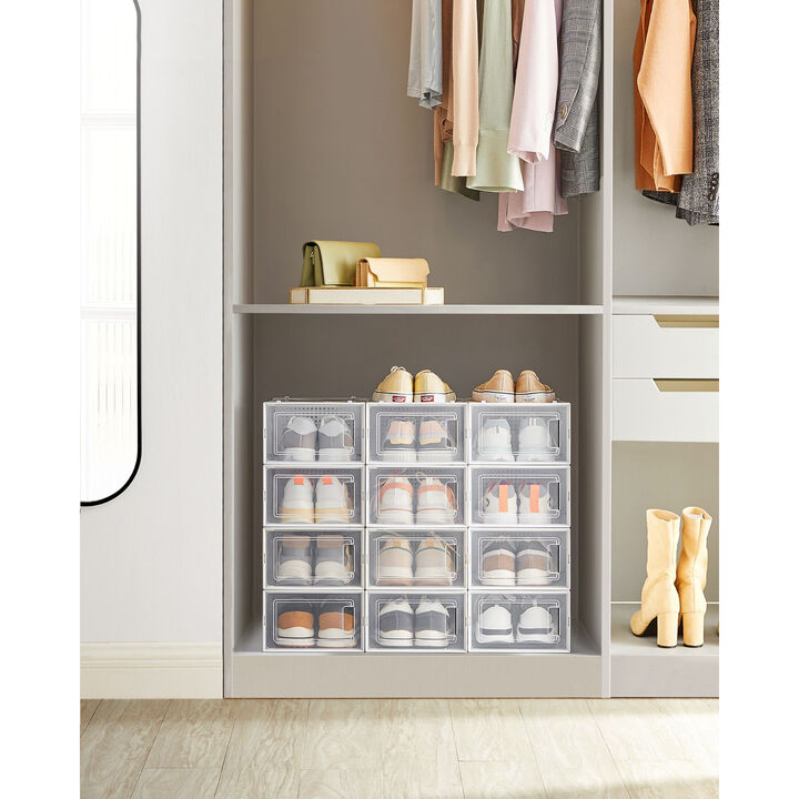Pack of 18 Stackable Shoe Storage Organizers - Practical Shoe Boxes for Organized Spaces
