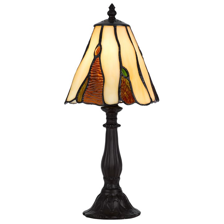 Eli 14 Inch Accent Lamp, Scalloped Stained Tiffany Style Shade, Dark Bronze-Benzara