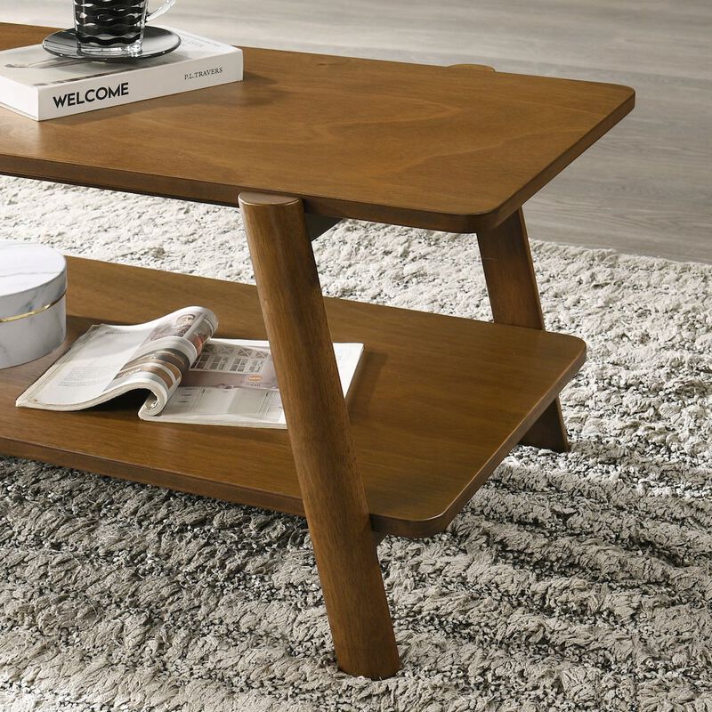 Roundhill Furniture Metz Mid-Century Modern Wood Shelf 3-Pc Coffee Table Set