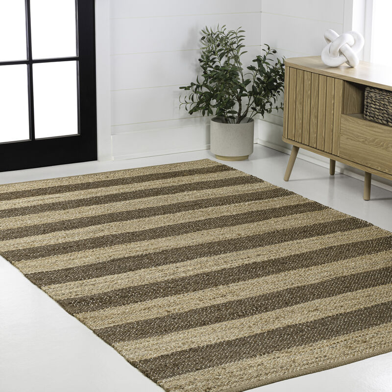 Jayden Rustic Farmhouse Woven Jute Stripe Area Rug