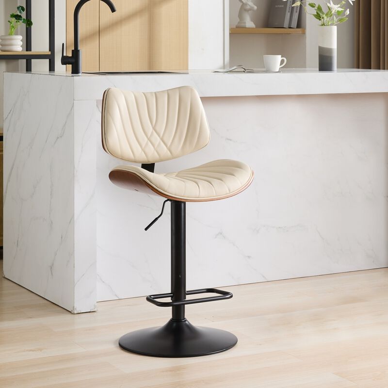 Streamdale Walnut Bentwood Bar Stool with Faux Leather Seat and Ergonomic Back image number 1