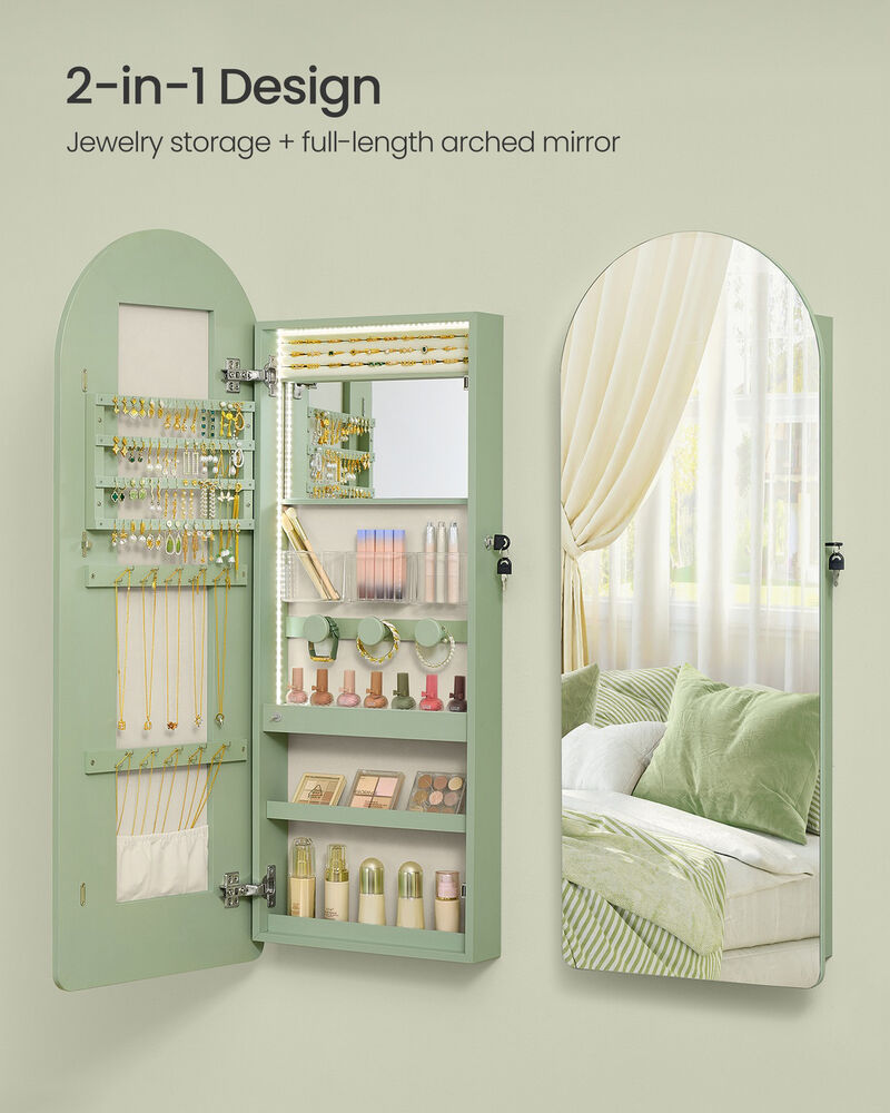 Door Mounted Wide Jewelry Cabinet with LED Lights Storage Mirror image number 3
