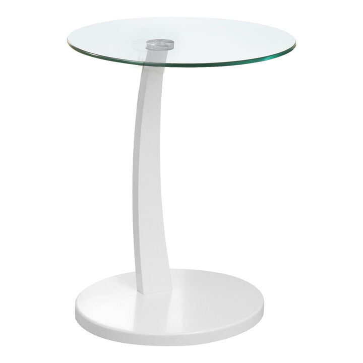 Monarch Specialties I 3017 Accent Table, C-shaped, End, Side, Snack, Living Room, Bedroom, Laminate, Tempered Glass, White, Clear, Contemporary, Modern