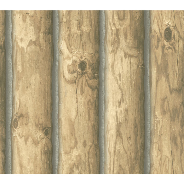 Mountain Logs  Light Brown Wallpaper