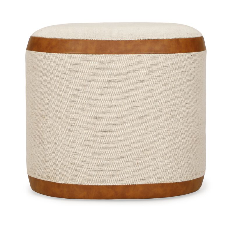 Huche Cotton Jute and Vegan Leather Oval Ottoman image number 2