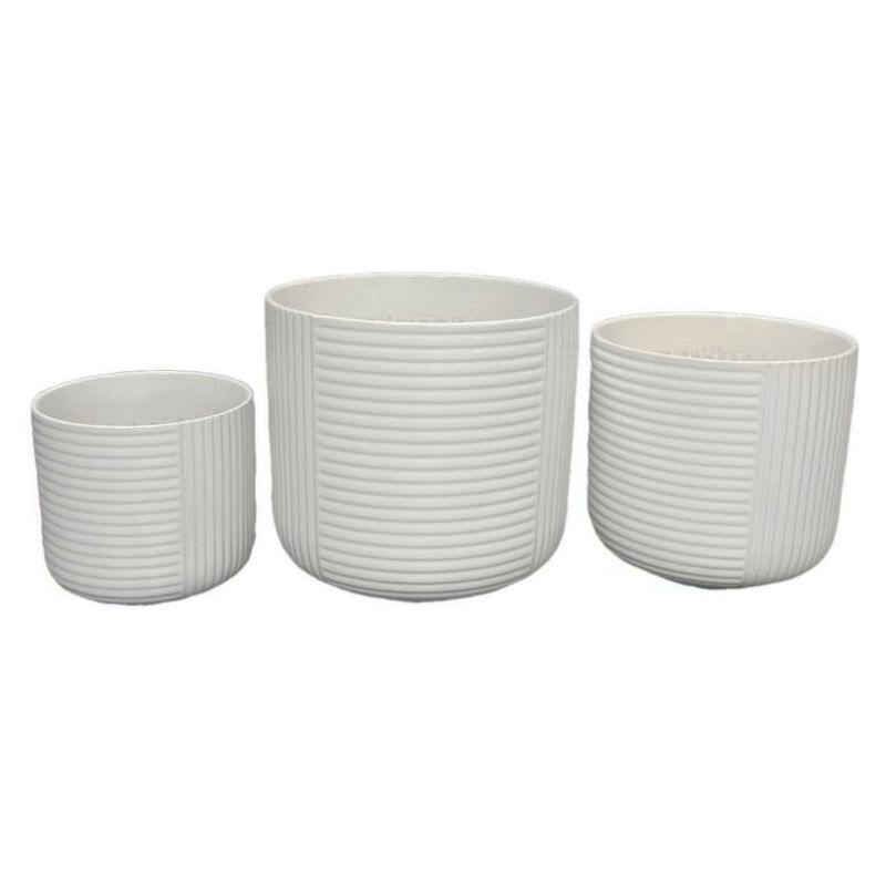 Kena Planter Set of 3, White Ceramic, Ribbed Texture Pots, 12 10 8 Inch image number 2