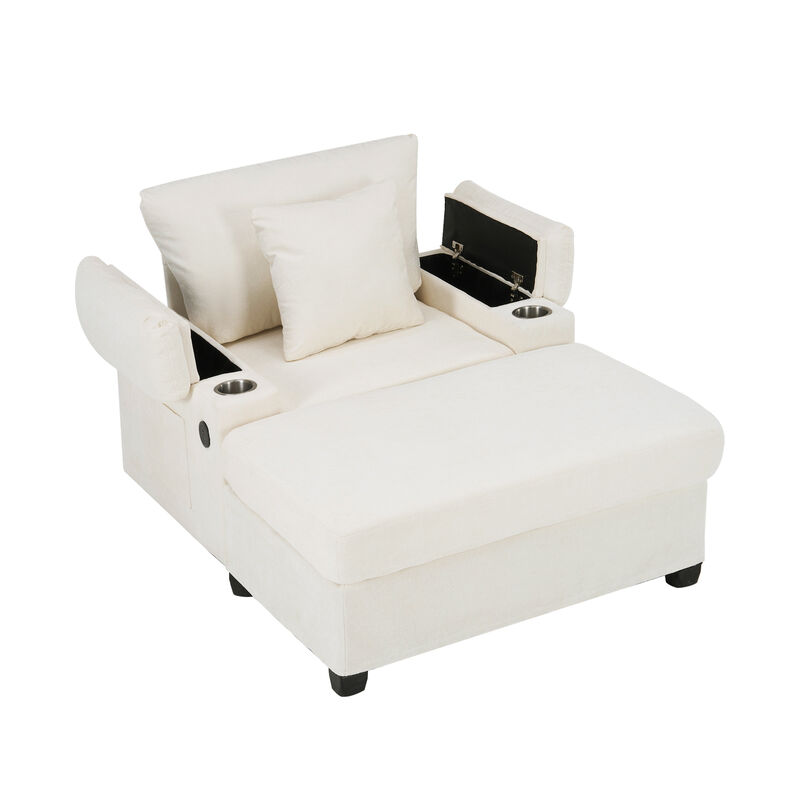 Whisen Ergonomic Accent Chair with Ottoman, Firm Chenille Sofa with Cupholders & USB Ports image number 3