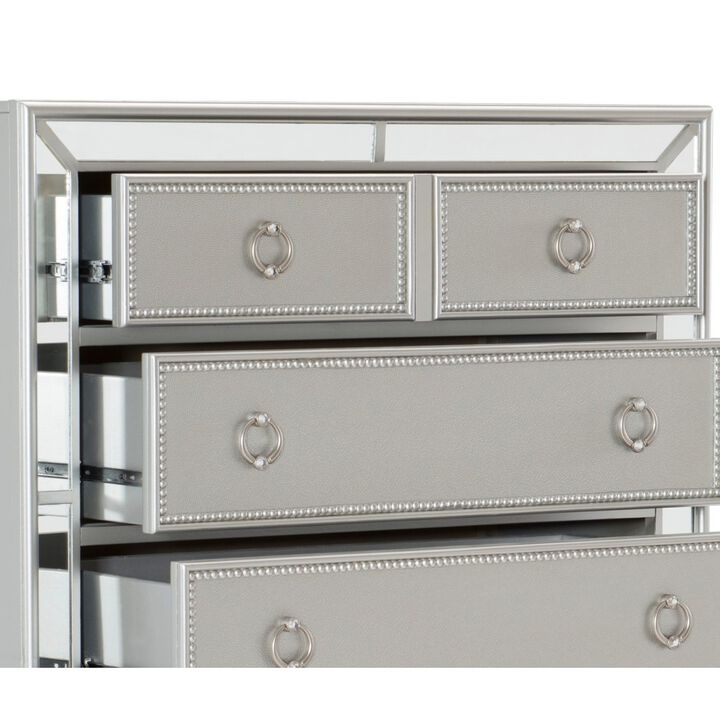 Modern Traditional Style 1pc Bedroom Chest of Drawers Embossed Textural Fronts Silver Finish