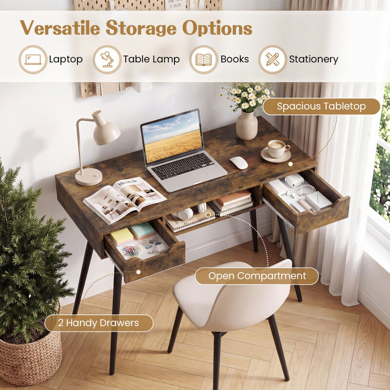 Modern Writing Desk with Metal Legs and Drawers for Home Office image number 6