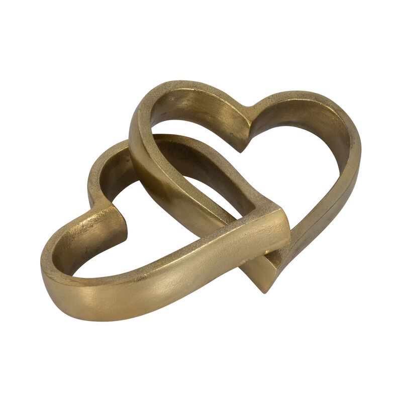 Metal, 9" 2 Hearts Linked Chain, Gold image number 1