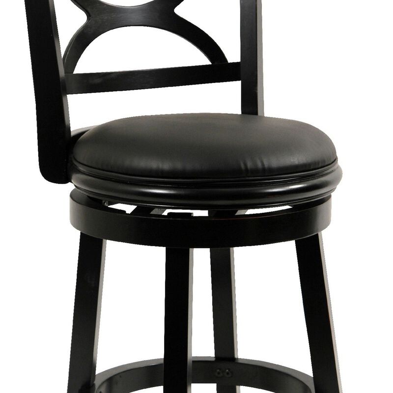 24 Inch Ava Solid Wood Swivel Counter Stool, Vegan Faux Leather, Black-Benzara image number 3
