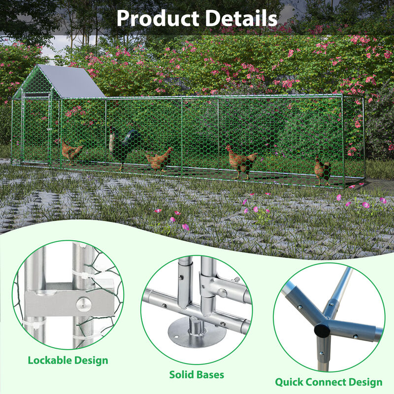 16x3FT Metal Chicken Coop Run Backyard Hen House Poultry Habitat Cage w/Cover image number 5
