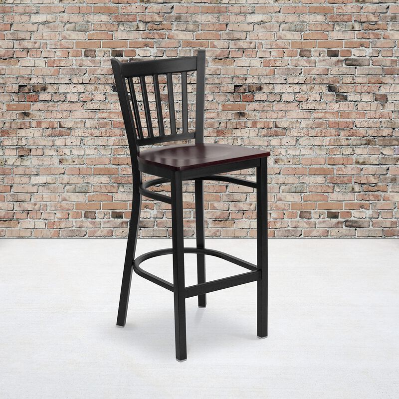Flash Furniture HERCULES Series Black Vertical Back Metal Restaurant Barstool - Mahogany Wood Seat image number 1