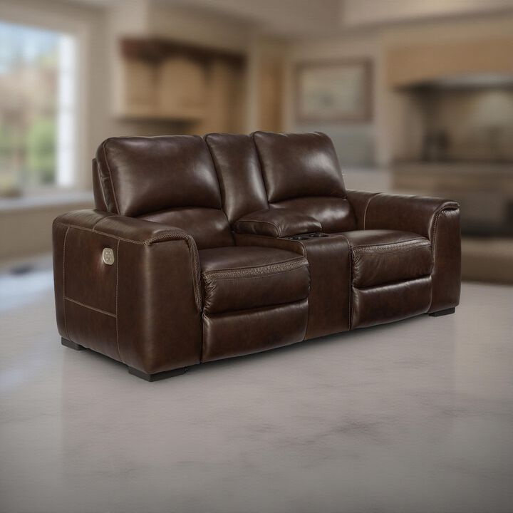 Sanco Power Recliner Loveseat, USB, Walnut Brown Grain Leather, 84in