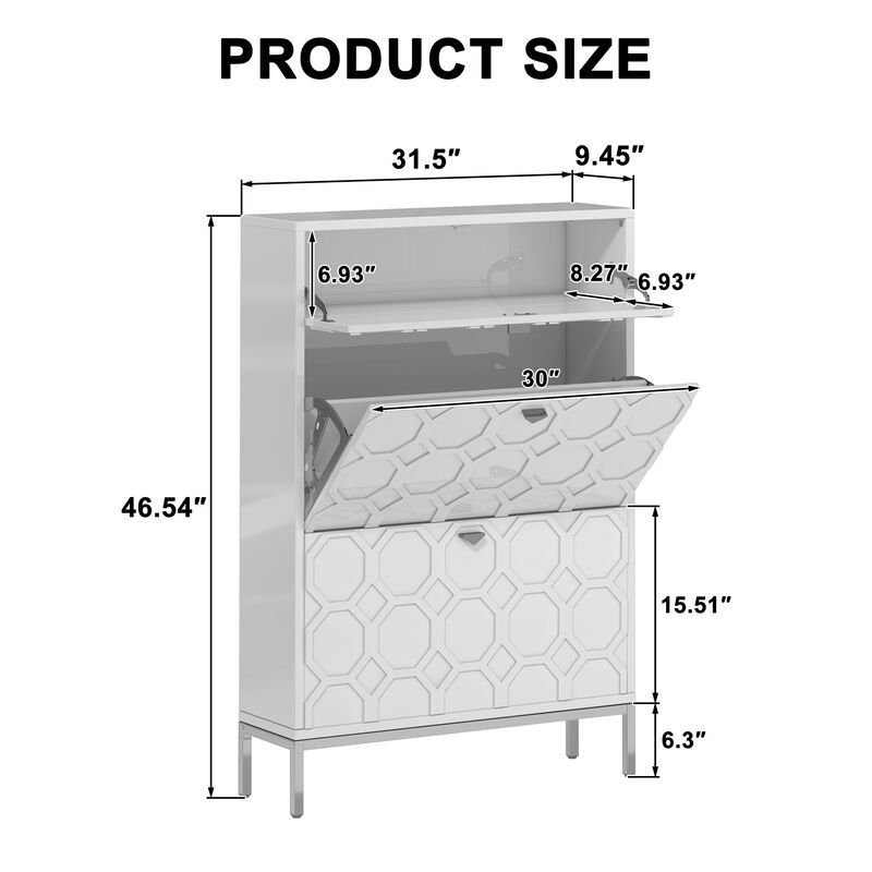 MONDAWE Modern 3-Drawer MDF Shoe Cabinet With Golden Handle (24-Pair)