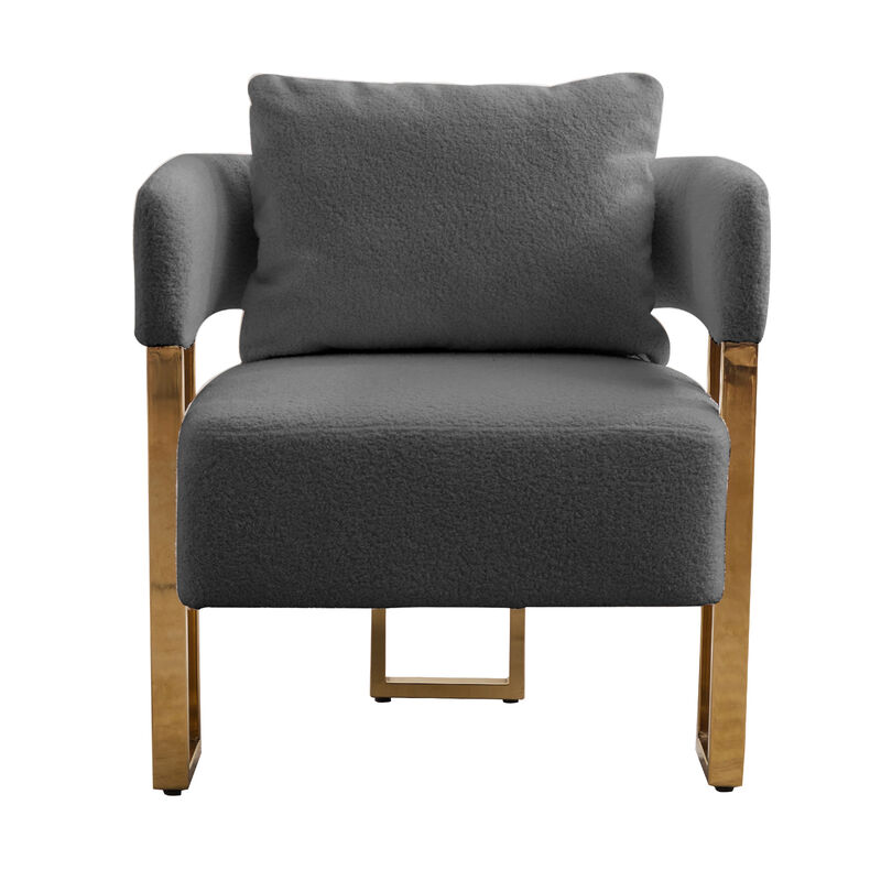 Set of 2 Teddy Fleece Accent Chairs with Gold Metal Legs for Living Room image number 3
