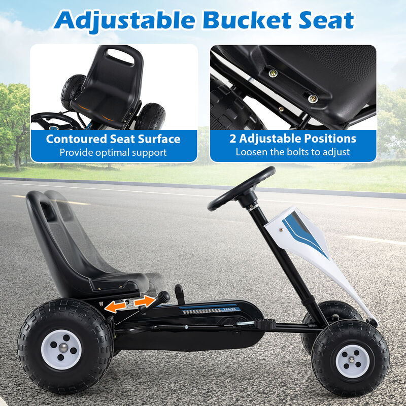 Kids 4 Wheel Pedal Go Kart with Steering Wheel and Safe Handbrake for Backyard image number 5