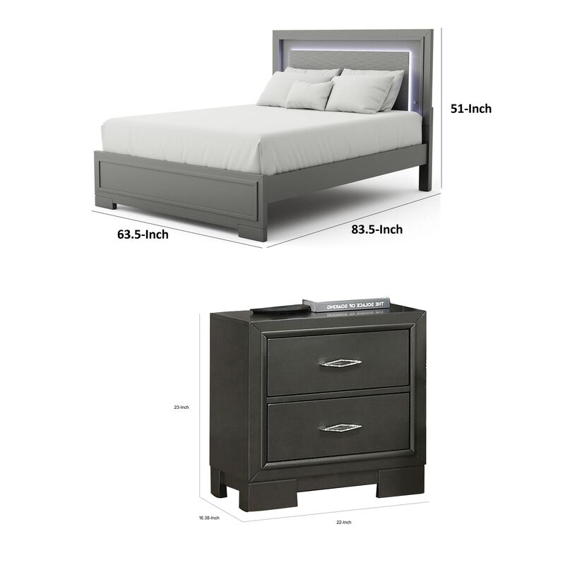 Queen Bedroom Set, Dark Gray, Metallic Gray Wood, 2 Piece Set with Nightstand image number 6