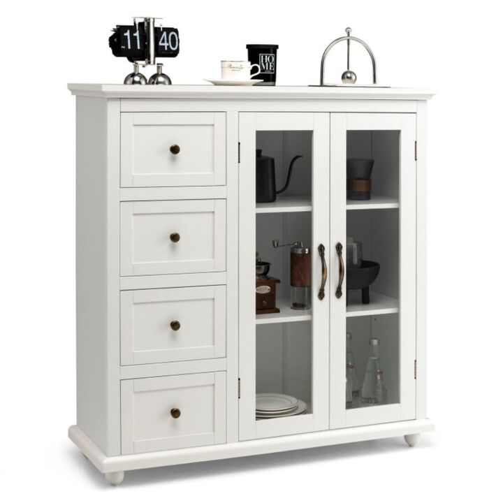 Buffet Sideboard Table Kitchen Storage Cabinet with Drawers and Doors-White