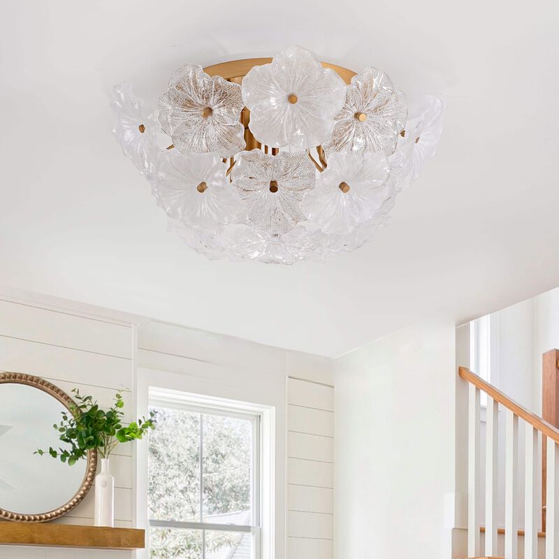 Frieda Modern 4-Light 19.5" Brushed Brass Clear Glass Flower Flush Mount image number 3