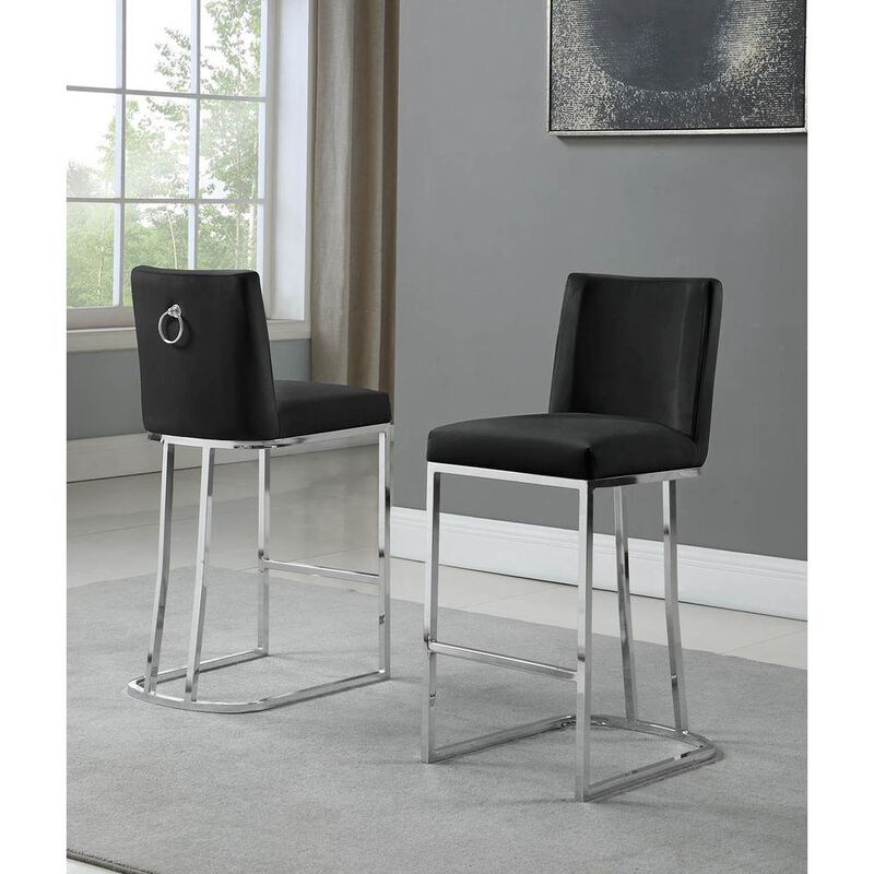 Best Quality Furniture 24 Velvet Counter Stool, Black, Chrome Base (Set of 2)