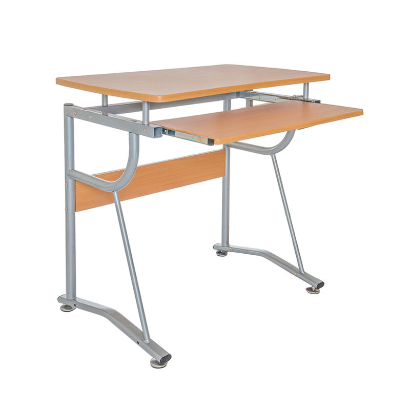 Compact Computer Desk with Side Shelf and Keyboard Panel, Cherry image number 6