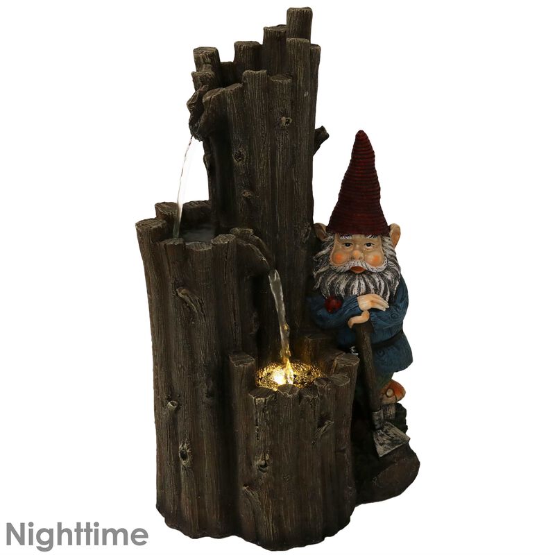 Sunnydaze Resting Gnome Outdoor Water Fountain with LED Lights - 17 in image number 5
